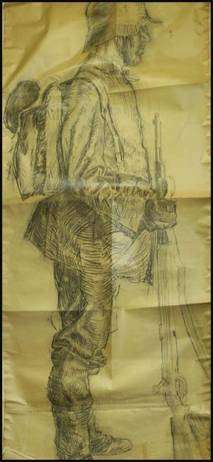 Charcoal drawing serviceman full-sized in ... 