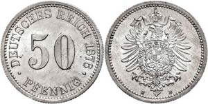 Kleinmünzen 1871-1922 50 Pfennig, 1876 B, ... 
