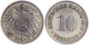 Kleinmünzen 1871-1922 10 Pfennig,1916, D, ... 
