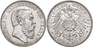 Hessen 2 Mark, 1891, Ludwig IV., vz., ... 