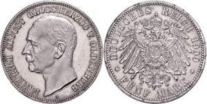 Oldenburg 5 Mark, 1900, Friedrich August, ... 