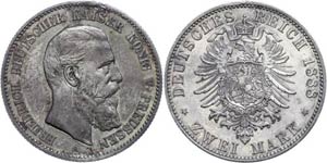 Prussia 2 Mark, 1888, Friedrich III., handle ... 