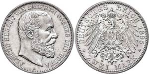 Saxony-Coburg and Gotha 2 Mark, 1895, ... 