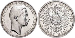 Saxony-Coburg and Gotha 2 Mark, 1905, Carl ... 