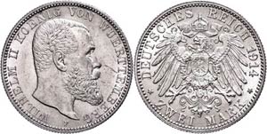 Württemberg 2 Mark, 1914, Wilhelm II., ... 