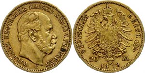 Prussia 20 Mark, 1873, Wilhelm I., Mzz C, ... 