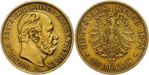 Prussia 20 Mark, 1874, Wilhelm I., Mzz A, ... 
