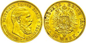 Preußen 10 Mark, 1888, Friedrich III., min. ... 