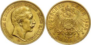 Preußen 20 Mark, 1898, Wilhelm II., ss-vz., ... 
