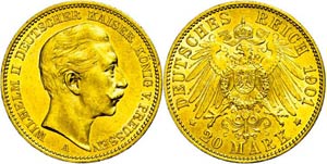 Preußen 20 Mark, 1901, Wilhelm II., kl. ... 
