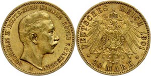 Prussia 20 Mark, 1901, Wilhelm II., very ... 