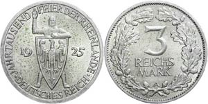 Coins Weimar Republic 3 Reichmark, 1925, ... 