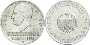 Münzen Weimar 3 Reichsmark, 1929 G, Gotth. ... 