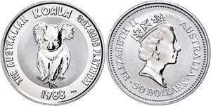 Australia 50 dollars, Platinum, 1988, koala, ... 
