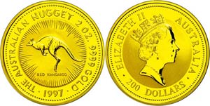 Australia 200 dollars, Gold, 1997, kangaroo, ... 