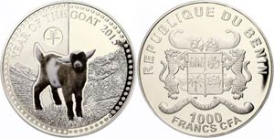 Benin 1000 Franc, 2015, silver color coin ... 