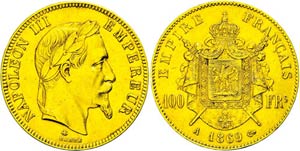 France 100 Franc, 1869, Gold, Napoleon III., ... 