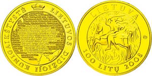 Litauen 100 Litu, Gold, 2008, 1000 Jahre ... 