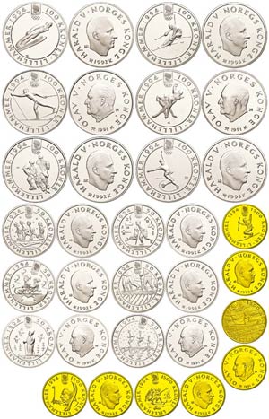 Norway 1991 / 1993, Set to 6 x 50 (silver) ... 