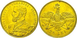 Romania 25 Lei, Gold, 1906, Karl I., 40 ... 