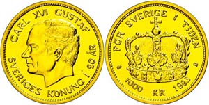 Schweden 1000 Kronen, Gold, 1993, 20 Jahre ... 