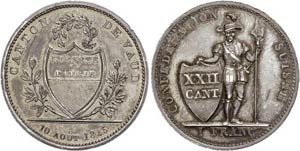 Switzerland Vaud, Franc, 1845, HMZ 2-1001, ... 