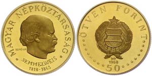 Hungary 50 forint, Gold, 1968, Ignatius ... 