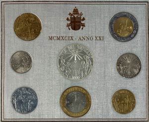 Vatican KMS, 10 liras till 1000 liras, 1998, ... 