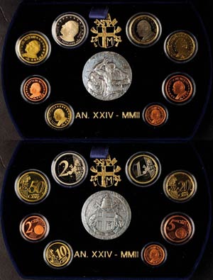 Vatican Euro-KMS, 1 cent till 2 Euro, 2002, ... 
