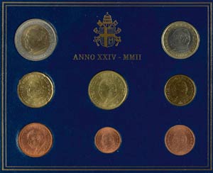 Vatican Euro-KMS, 1 cent till 2 Euro, 2002, ... 