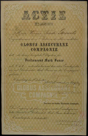 Stocks Hamburg 1863, Globe Assecuranz ... 