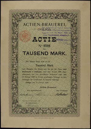 Stocks Düsseldorf / Ohligs 1899, Actien ... 