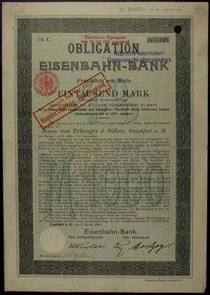 Stocks Frankfurt / Main 1899, railroad bank ... 