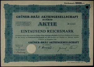 Aktien Fürth 1926, Grüner-Bräu AG in ... 