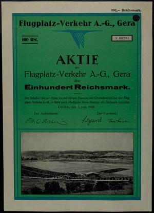 Aktien Gera 1928, Flugplatz-Verkehr A.-G., ... 