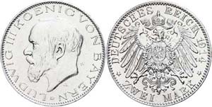 Bavaria 2 Mark, 1914, Ludwig III., extremly ... 