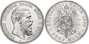 Preußen 5 Mark, 1888, Friedrich III., vz+, ... 