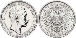 Preußen 2 Mark, 1905, Wilhelm II., st, ... 