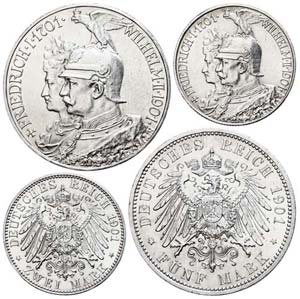 Preußen 2 und 5 Mark, 1901, Wilhelm II., ... 