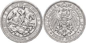 Prussia 3 Mark, 1915, Mansfeld, watermark. ... 