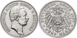 Saxony 5 Mark, 1907, Friedrich August, ... 