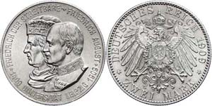 Sachsen 2 Mark, 1909, Friedrich August, 500 ... 