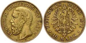 Baden 10 Mark, 1876, Friedrich I., ss., ... 