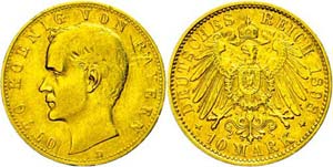 Bayern 10 Mark, 1898, Otto, Kratzer auf dem ... 