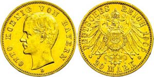 Bavaria 20 Mark, 1905, Otto II., small edge ... 