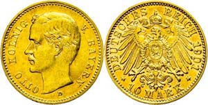 Bavaria 10 Mark, 1901, Otto, very fine to ... 