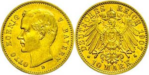Bayern 10 Mark, 1907, Otto, kl. Rf., ss., ... 