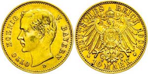 Bavaria 10 Mark, 1907, Otto, very fine., ... 