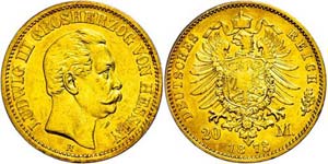 Hessen 20 Mark, 1873, Ludwig III., ss, ... 
