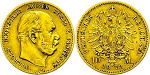 Prussia 10 Mark, 1872, A, Wilhelm I., small ... 